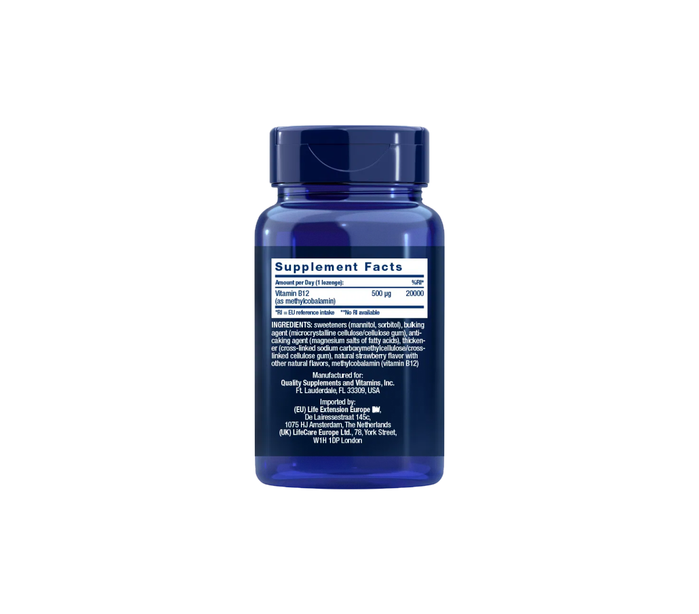 Life Extension Vitamin B12, 500 mcg 100 vegetarian lozenges, bioactive form methylcobalamin, brain & heart health, facts